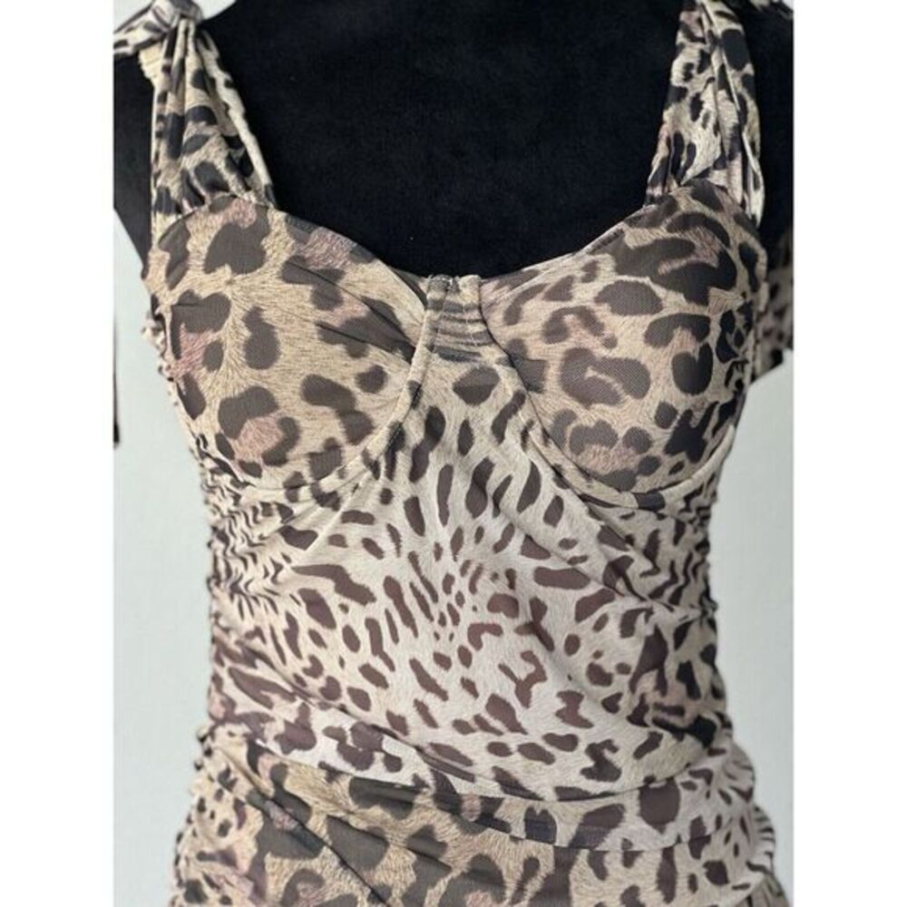 Guess Women's Medium Tecla Bow Jaguar Cat Print Ruffled‎ Padded Bust Dress - Picture 3 of 15